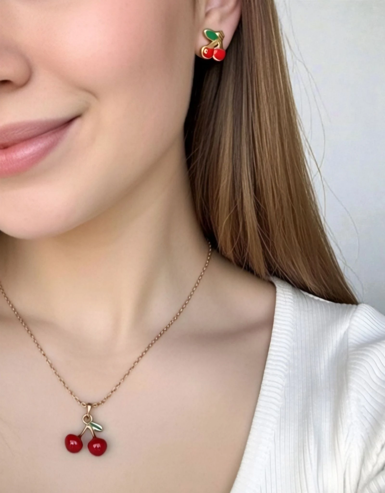 Gold Cherry Set 🍒 Necklace + Earrings •
Stainless Steel • Y2K Cute Trend